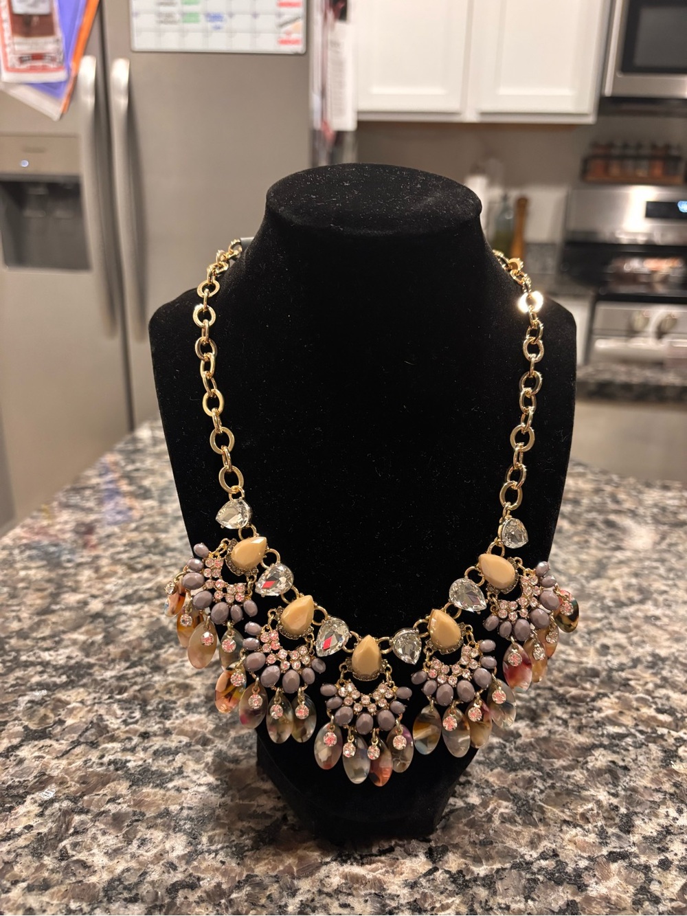 Gold-Tone Multi Colored Statement Necklace - Fashion Jewelry
